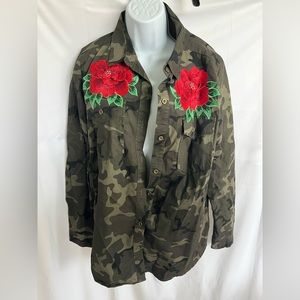 Forever21 Button Down Camo Top With Flowers